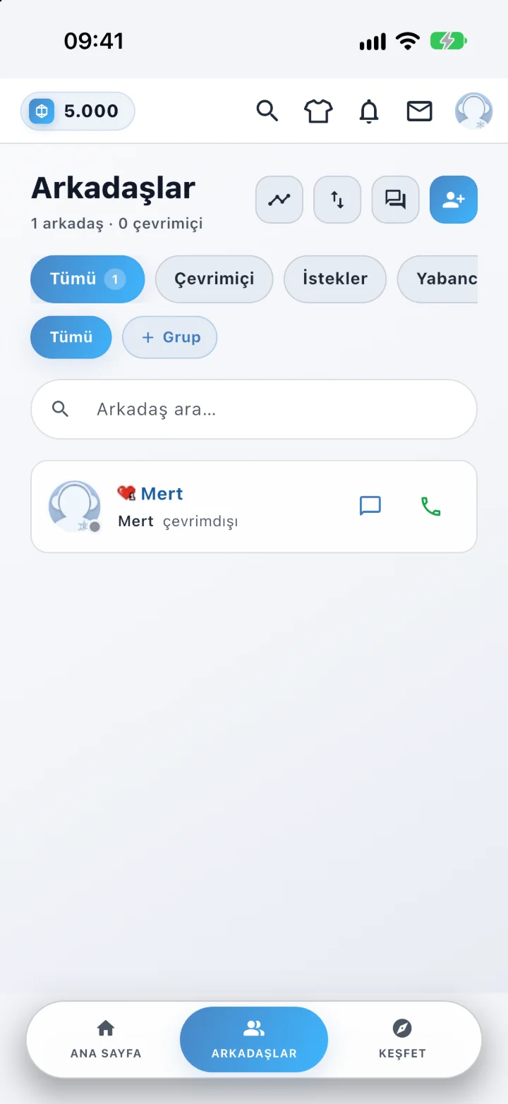 RaidCall mobil uygulamasında arkadaş listesi